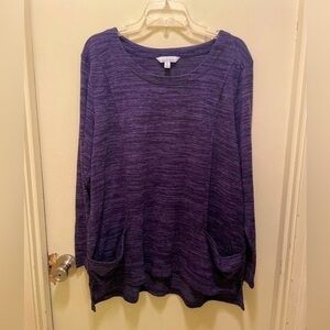 ELLEN TRACY Women's Knit Top Purple Long Sleeve Front Pockets